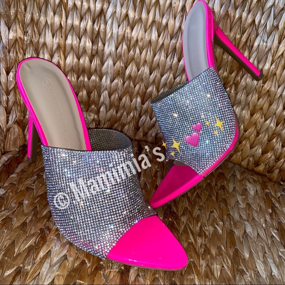 NIB Rhinestone Pointed Toe Slides Sandals - Picture 7 of 8